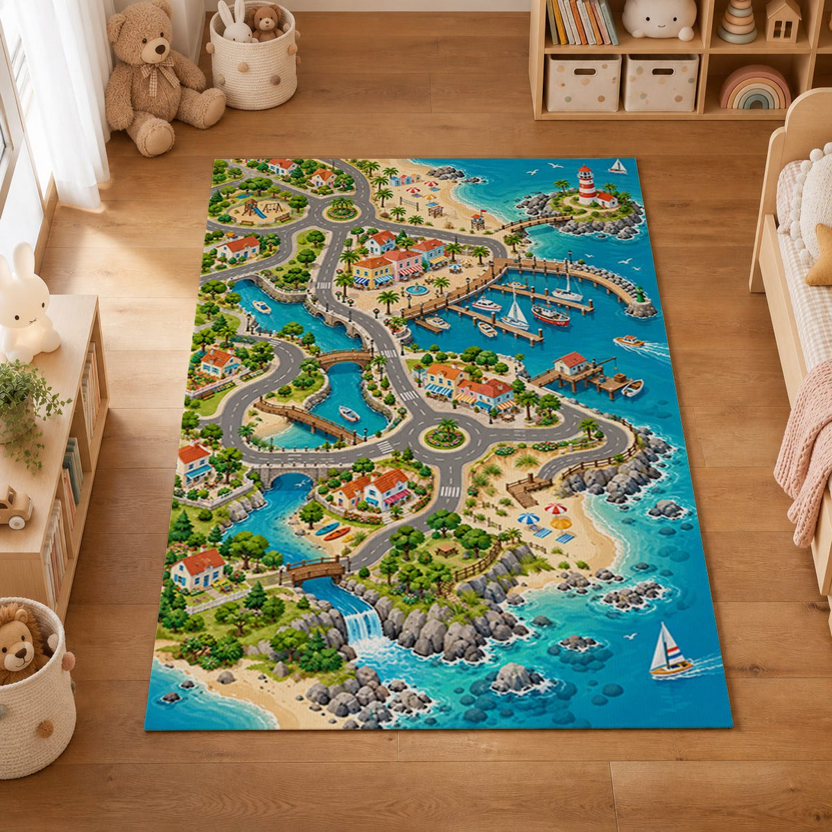 Mycity Beach Play Rug playroom overhead view
