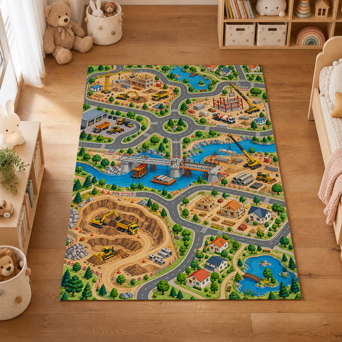 Mycity Construction Play Rug playroom overhead view