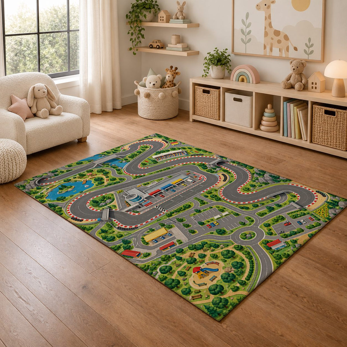 Mycity Race Play Rug nursery angled view