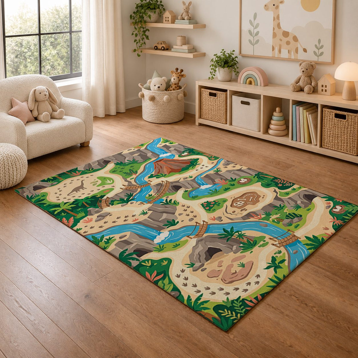 Mystic Dino Play Rug nursery angled view