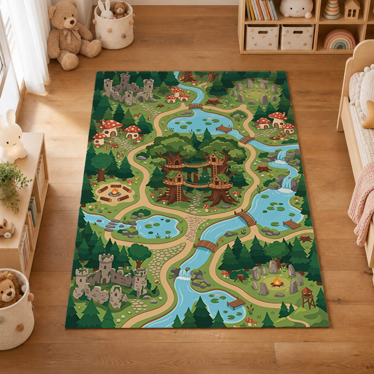 Mystic Forest Play Rug playroom overhead view