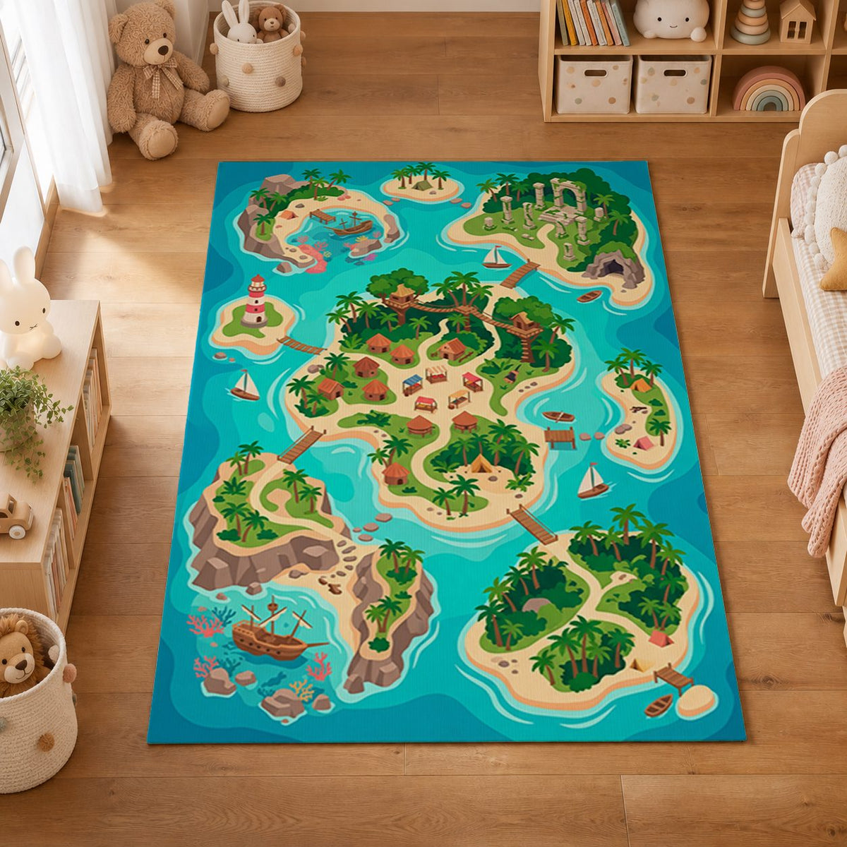 Mystic Isle Play Rug playroom overhead view