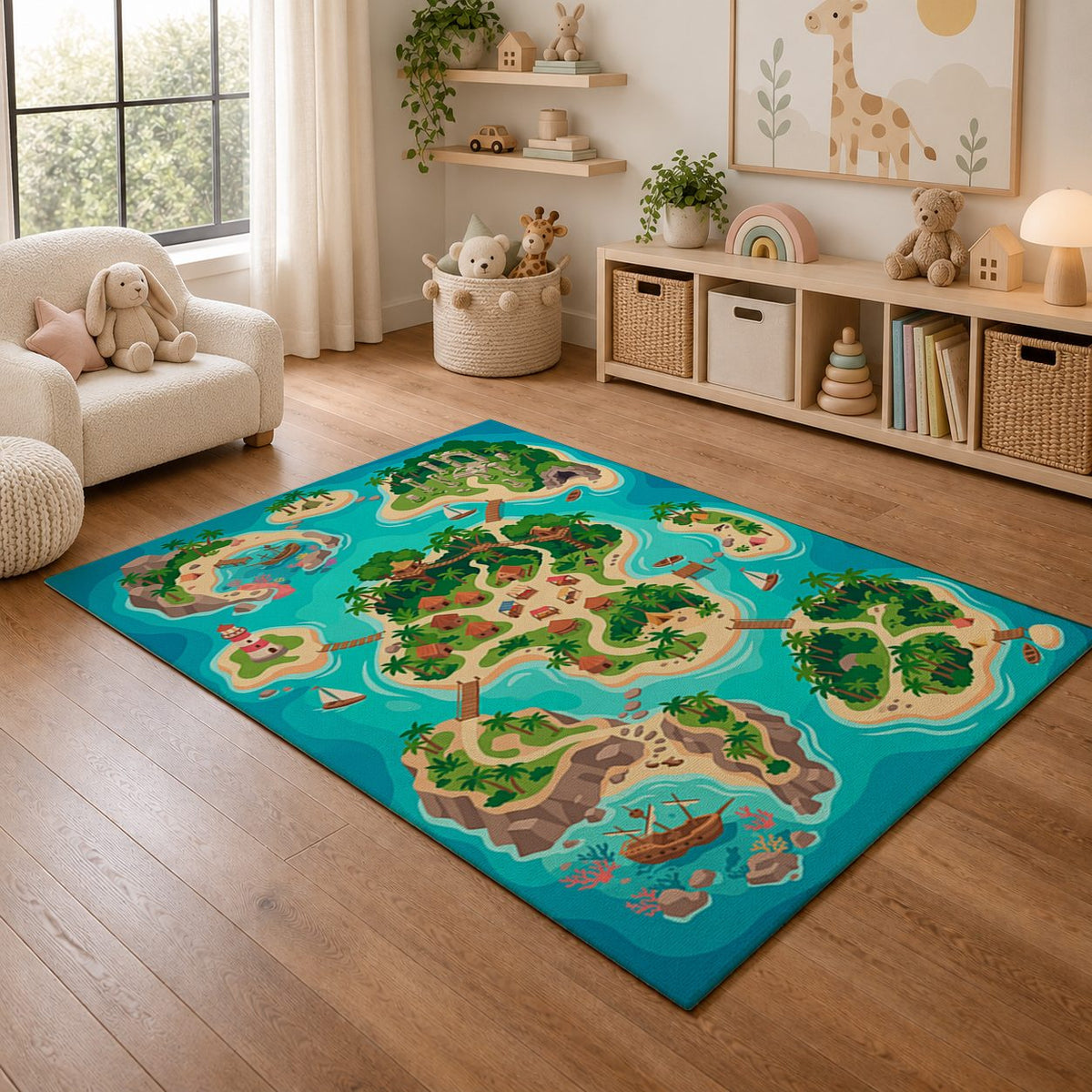 Mystic Isle Play Rug nursery angled view